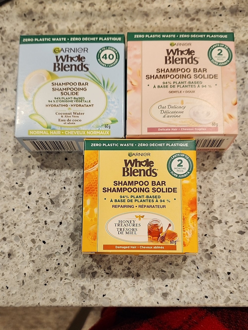 Garnier Whole Blends Trio Shampoo Bars - Yellow, Green, Pink Boxes